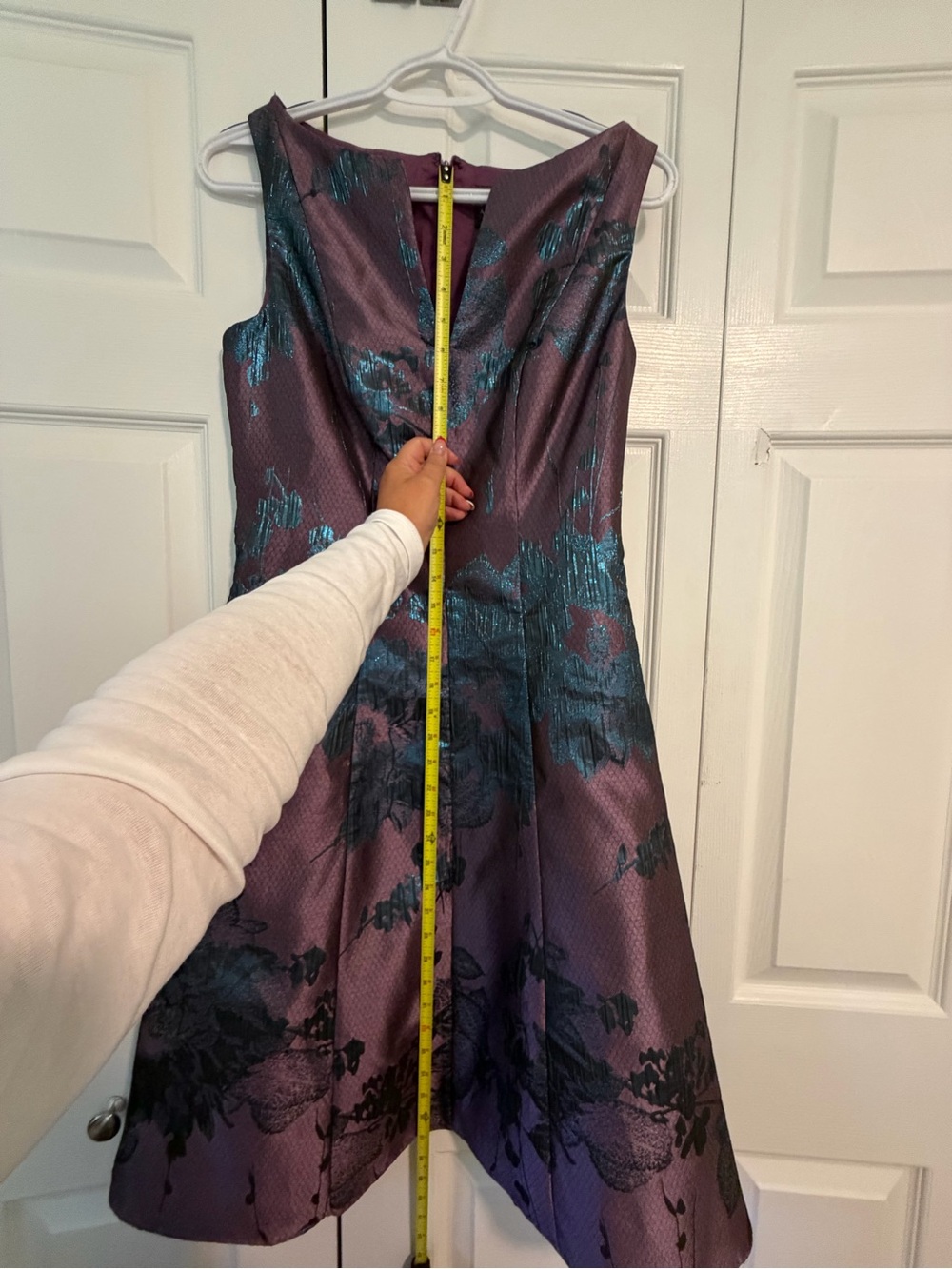 Adrianna Papell Plum Metallic Floral Fit & Flare Dress – Size 4